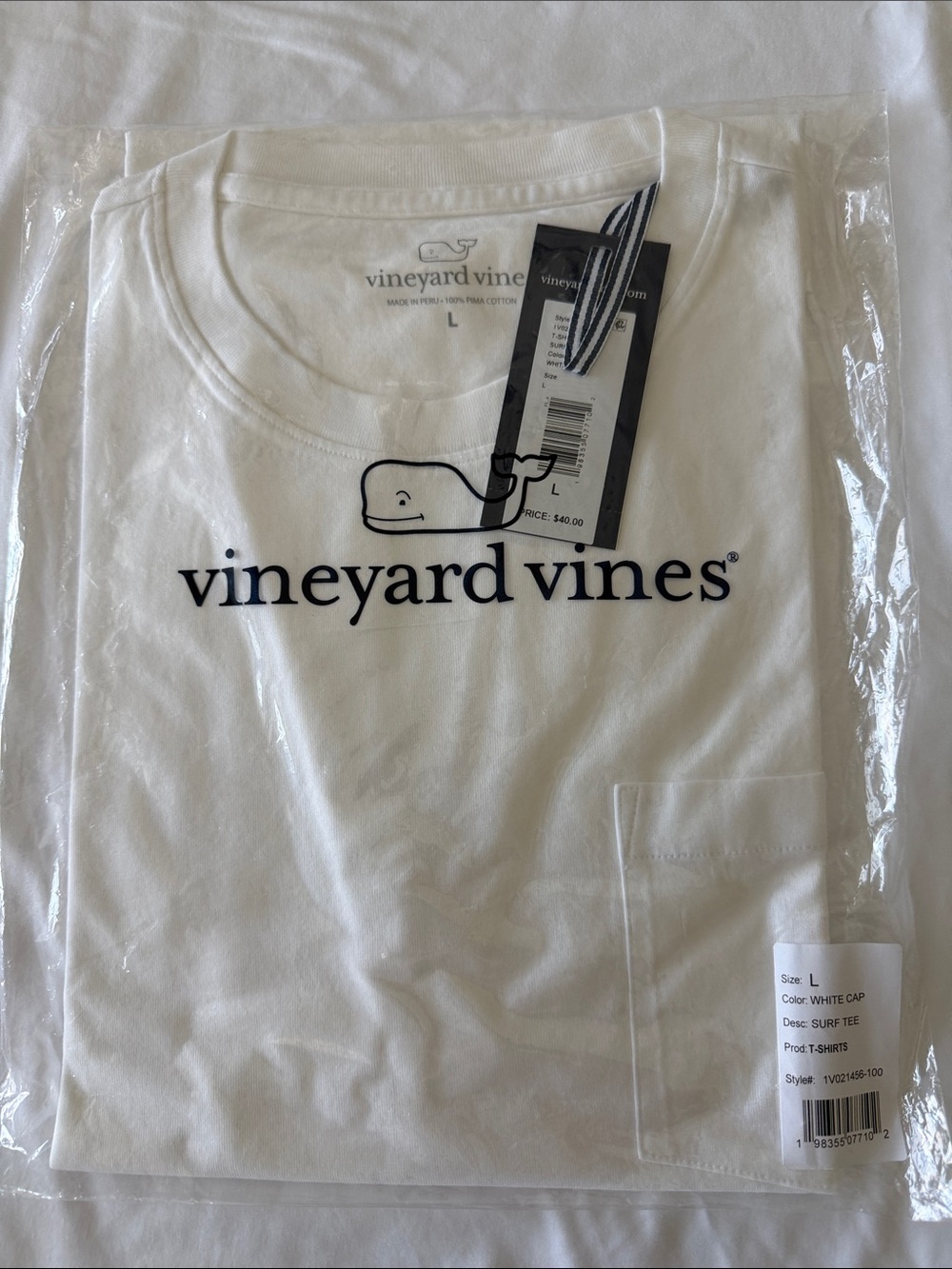 Vineyard Vines White Surf Tee T-Shirt with Navy Logo - Picture 1 of 5